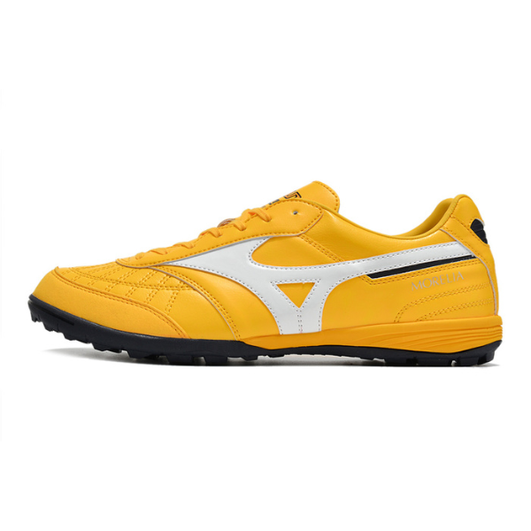 Botas de fútbol Mizuno Morelia Sala TF Turf TF amarillas, blancas y negras