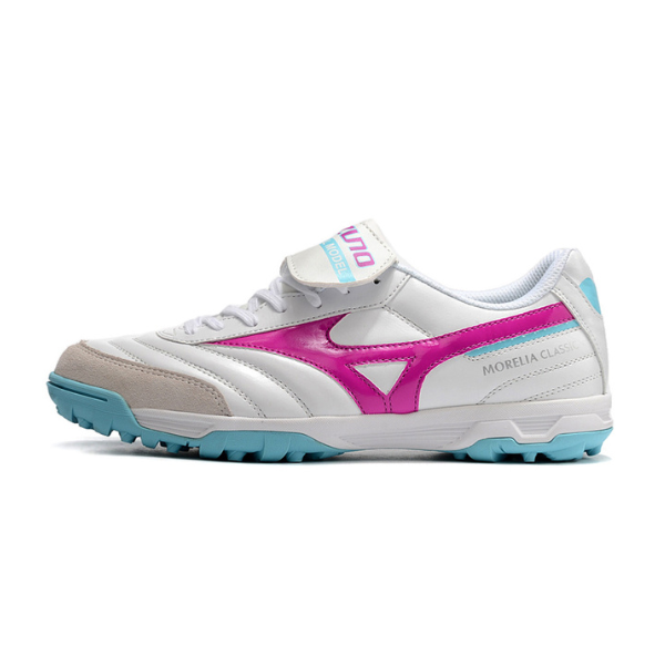 Botas de fútbol Mizuno Morelia TF Turf TF en blanco, rosa y azul