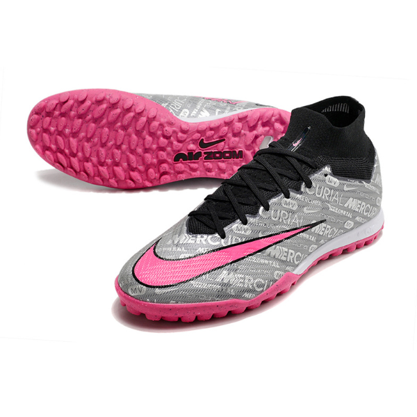 Nike Zoom Mercurial Superfly 9 Elite Gray and Pink Turf TF Football Boot