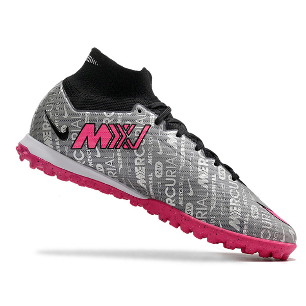 Nike Zoom Mercurial Superfly 9 Elite Gray and Pink Turf TF Football Boot