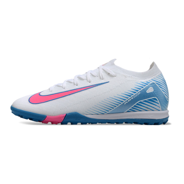 Botas de fútbol Nike Zoom Mercurial Vapor 16 Elite Turf TF en blanco, azul claro y rosa