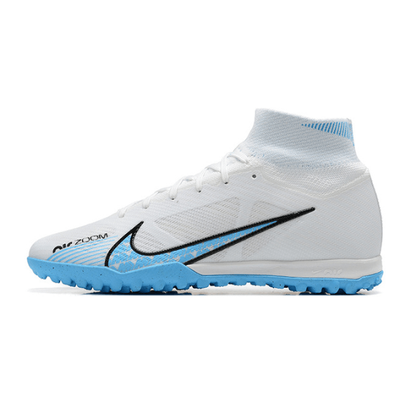 Nike Zoom Mercurial Superfly 9 Elite White and Light Blue Turf TF Football Boot