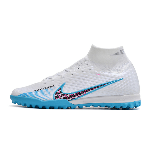 Nike Zoom Mercurial Superfly 9 Elite White Blue and Pink Turf TF Football Boot
