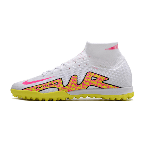 Nike Zoom Mercurial Superfly 9 Elite White and Yellow Turf TF Football Boot