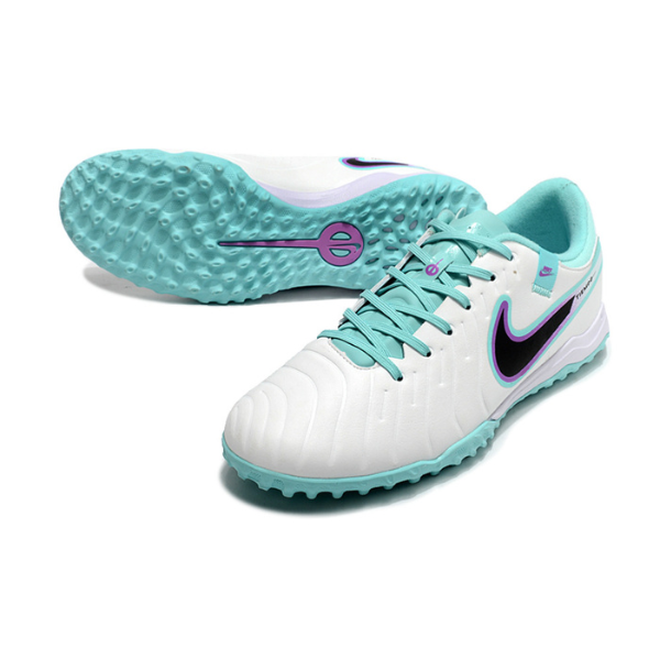 Botas de fútbol Nike Tiempo 10 Legend Academy Turf TF blancas y azules
