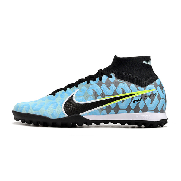 Nike Zoom Mercurial Superfly 9 Elite Light Blue and Black Turf TF Football Boot