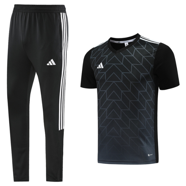 Conjunto de entrenamiento Adidas Training negro y gris, camiseta y pantalón