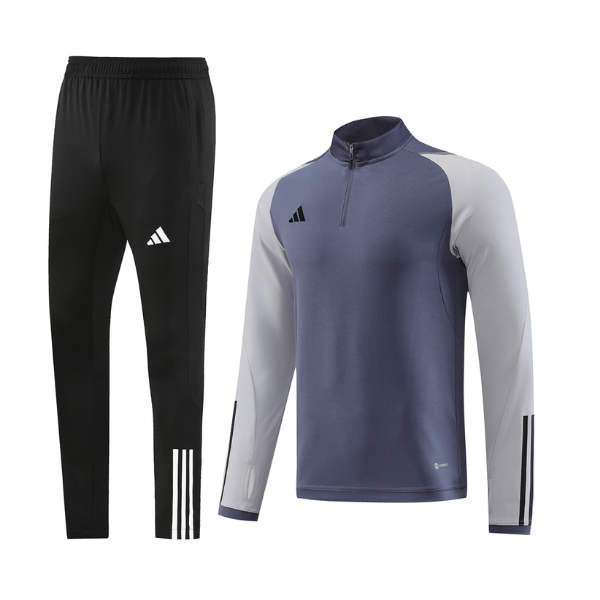 Conjunto de camiseta y pantalones con cremallera de un cuarto de Adidas Gray Cold
