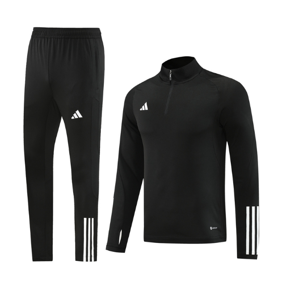 Conjunto de camiseta y pantalones Adidas Cold Set en blanco y negro con cremallera de un cuarto