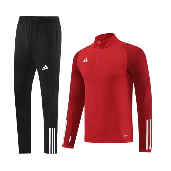 Camiseta y pantalones Adidas Cold Set rojos y negros con cremallera de un cuarto