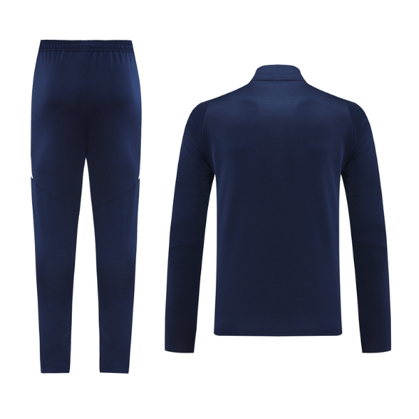 Conjunto de camiseta y pantalones Adidas azul oscuro Cold Set con cremallera de un cuarto