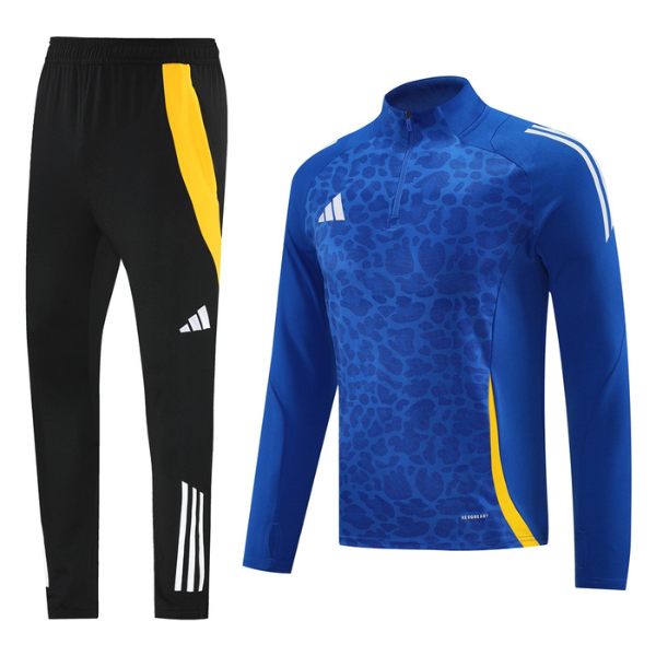 Camiseta y pantalones Adidas Cold Set azul, amarillo y negro con cremallera de un cuarto