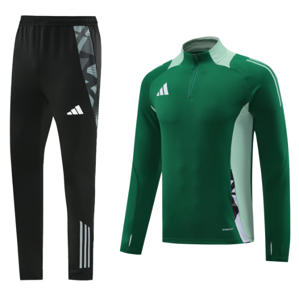 Adidas Cold Set - Camiseta y pantalones con cremallera de un cuarto en verde y negro