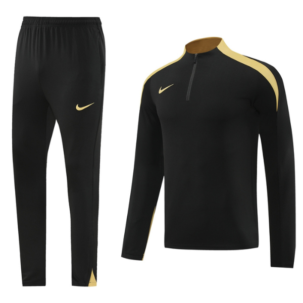 Conjunto Nike Cold Set negro y amarillo con cremallera de un cuarto y pantalones