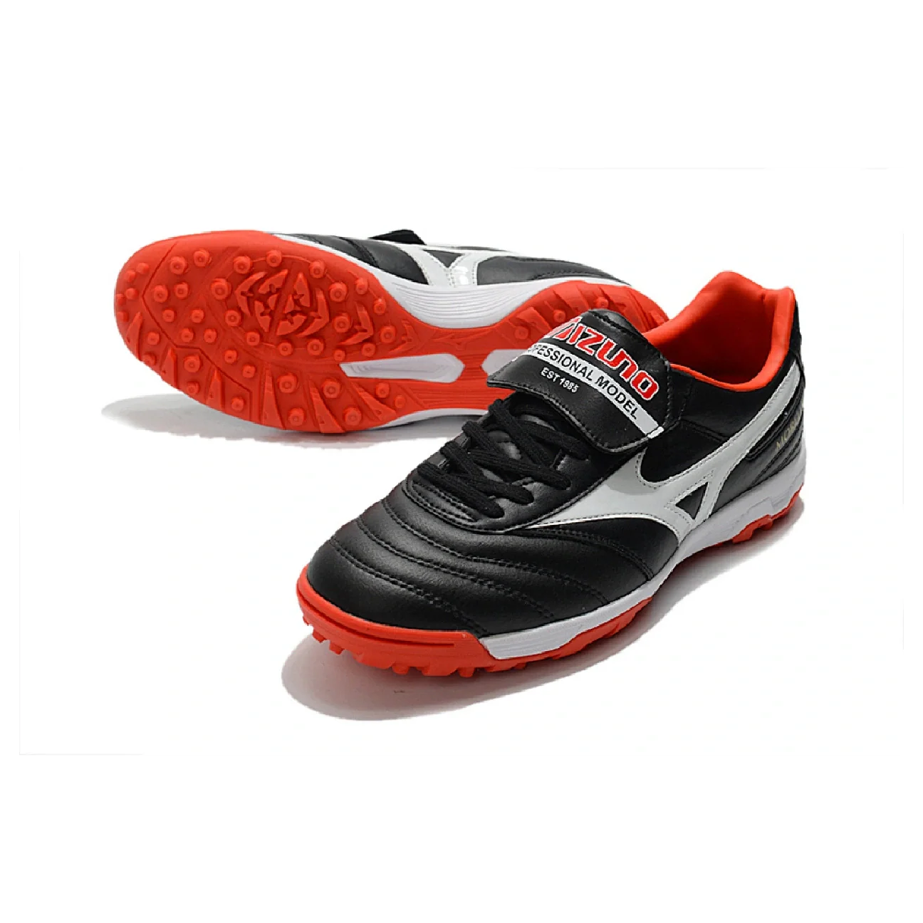 Botas de fútbol Mizuno Morelia Sala Classic Turf TF, color negro, rojo y blanco