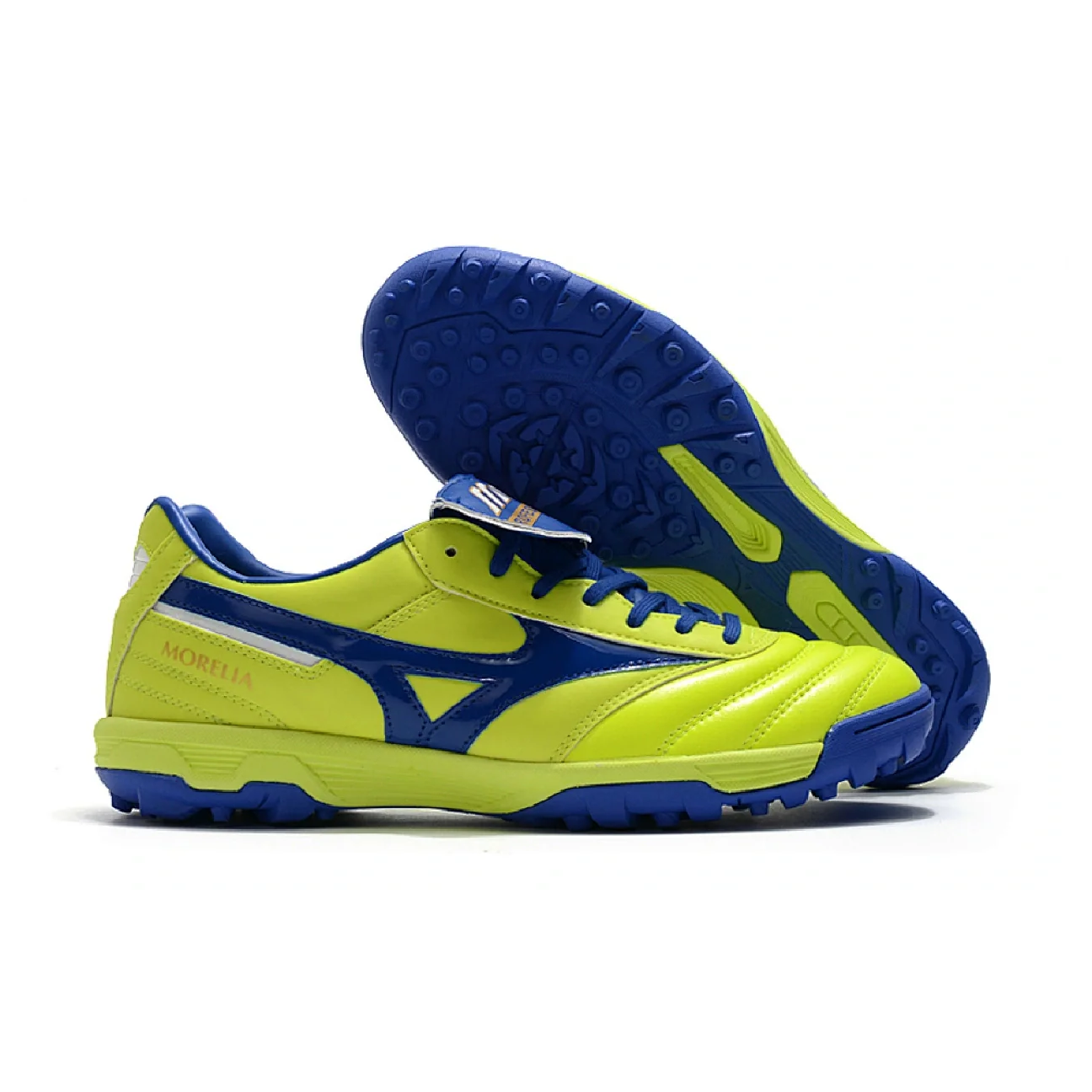 Botas de fútbol Mizuno Morelia Sala Classic Turf TF verde neón y azul