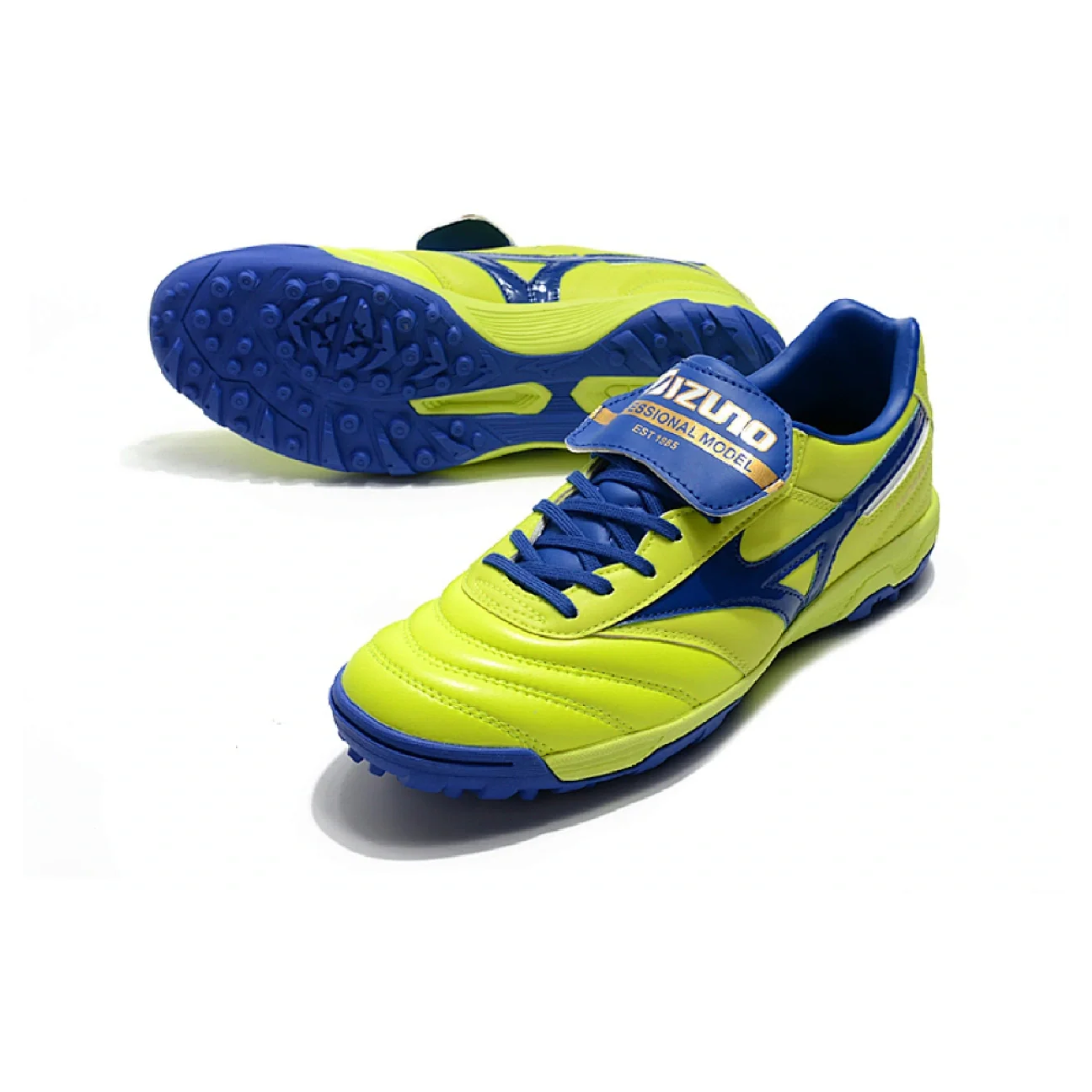 Botas de fútbol Mizuno Morelia Sala Classic Turf TF verde neón y azul