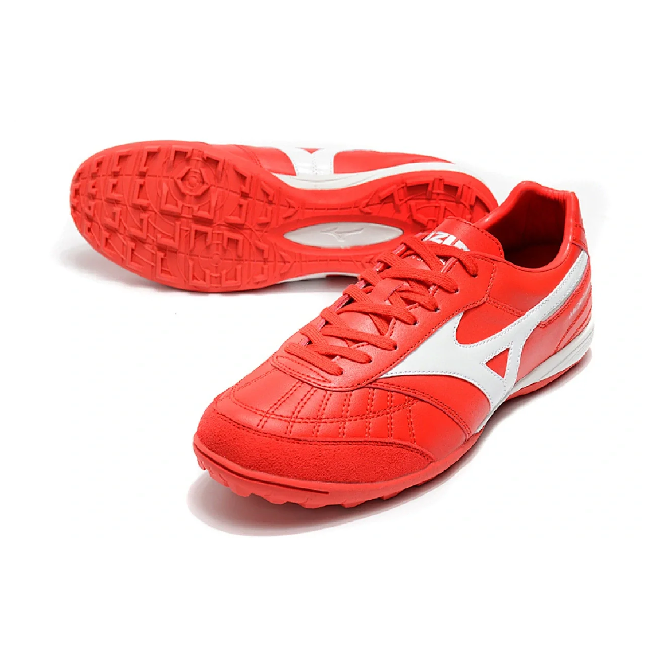 Botas de fútbol Mizuno Morelia Sala Turf TF rojas y blancas