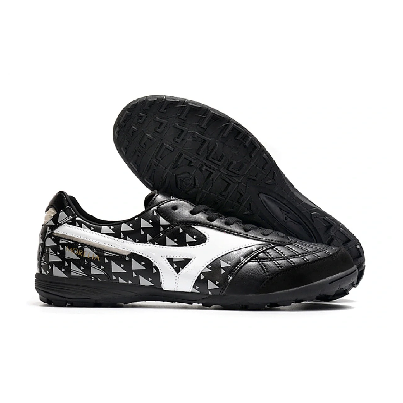 Botas de fútbol Mizuno Morelia Sala Turf TF en negro, blanco y gris