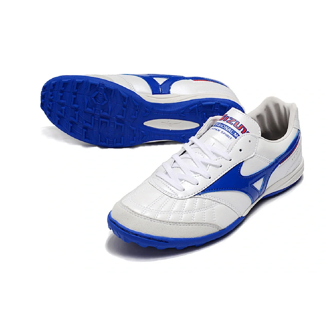 Botas de fútbol Mizuno Morelia Sala Turf TF blancas y azules