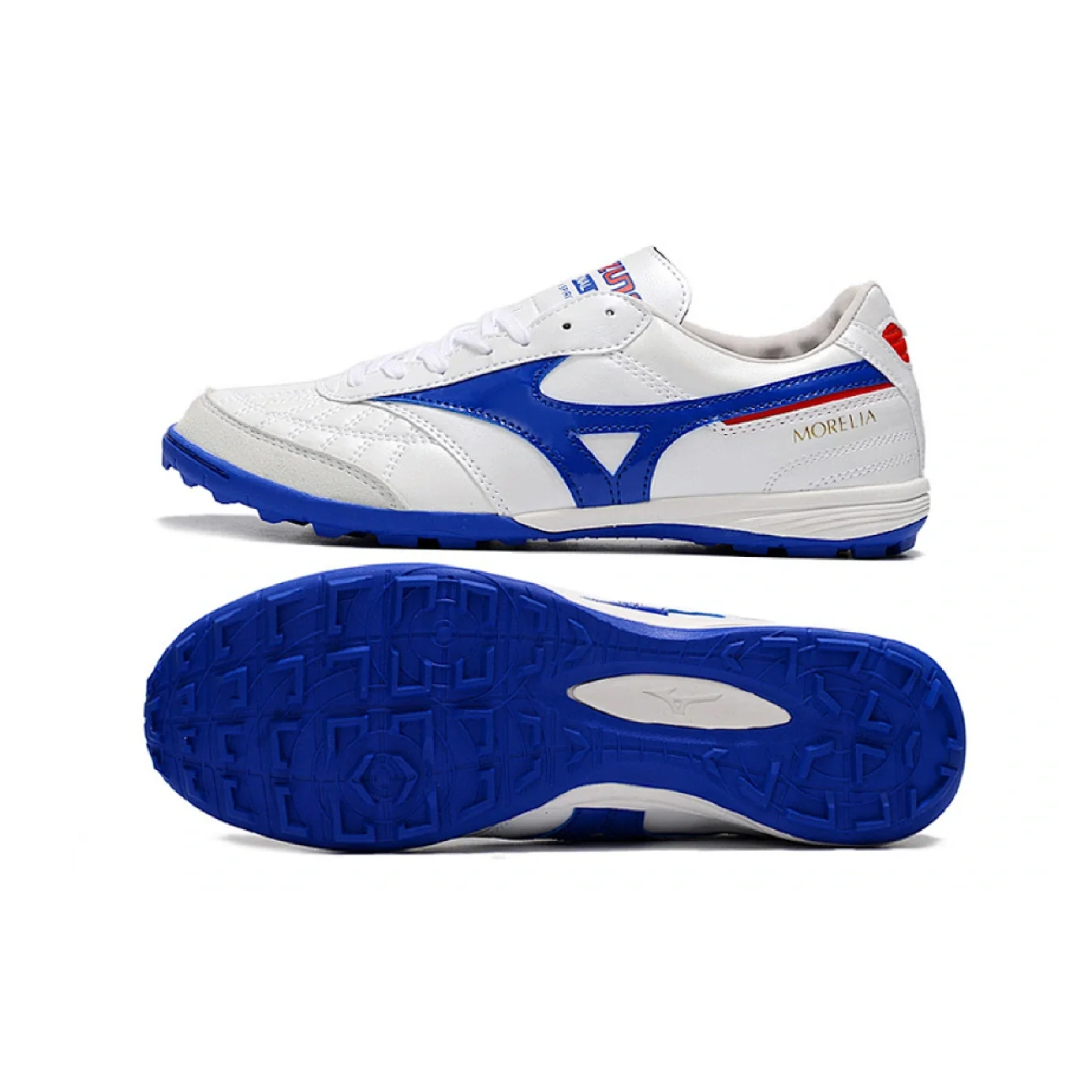 Botas de fútbol Mizuno Morelia Sala Turf TF blancas y azules