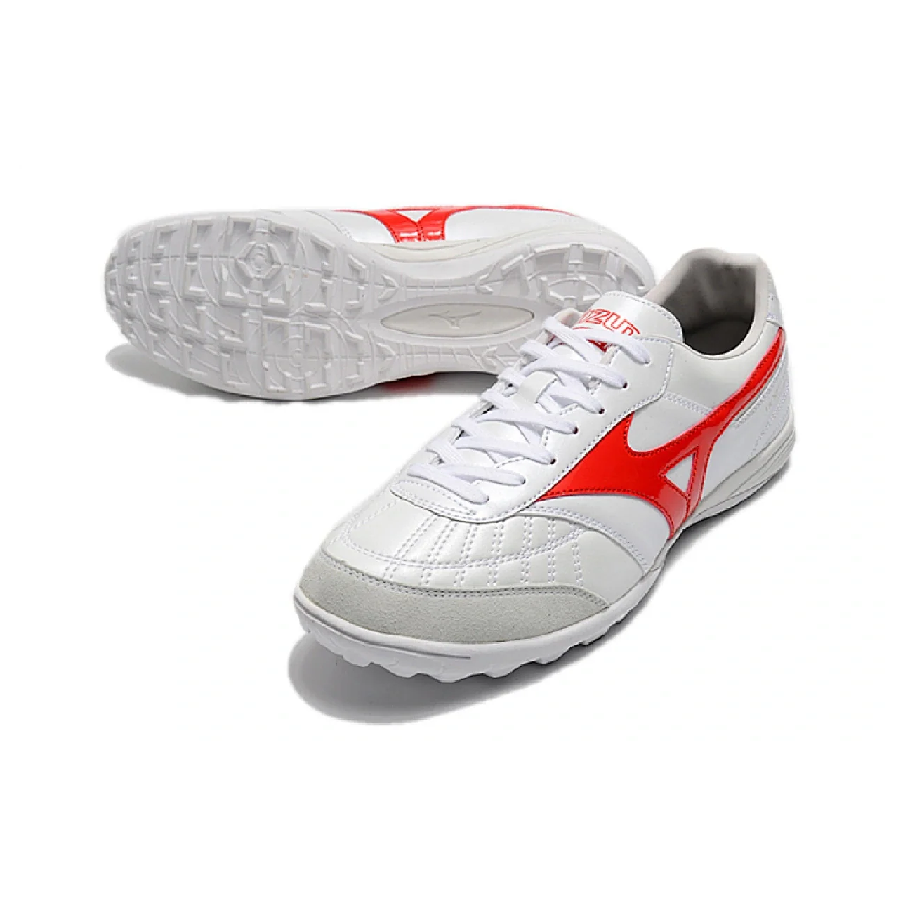 Botas de fútbol Mizuno Morelia Sala Turf TF blancas y rojas