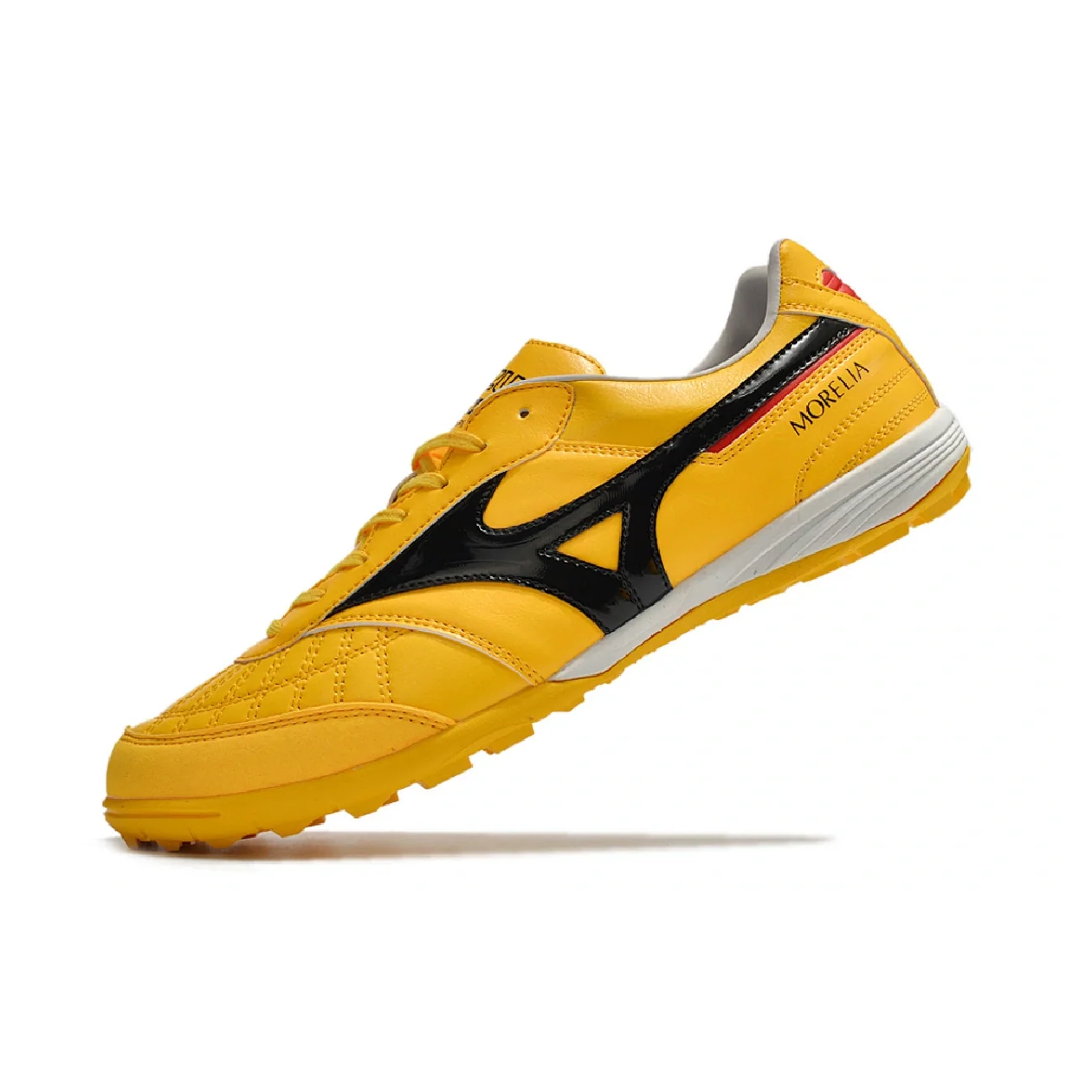 Botas de fútbol Mizuno Morelia Sala Turf TF amarillas, negras y rojas