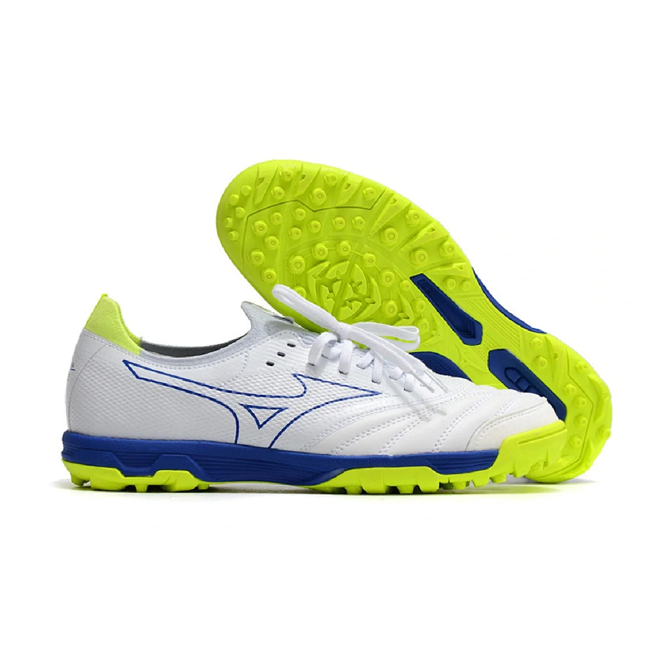 Botas de fútbol Mizuno Neo Sala Turf TF blanco, amarillo y azul
