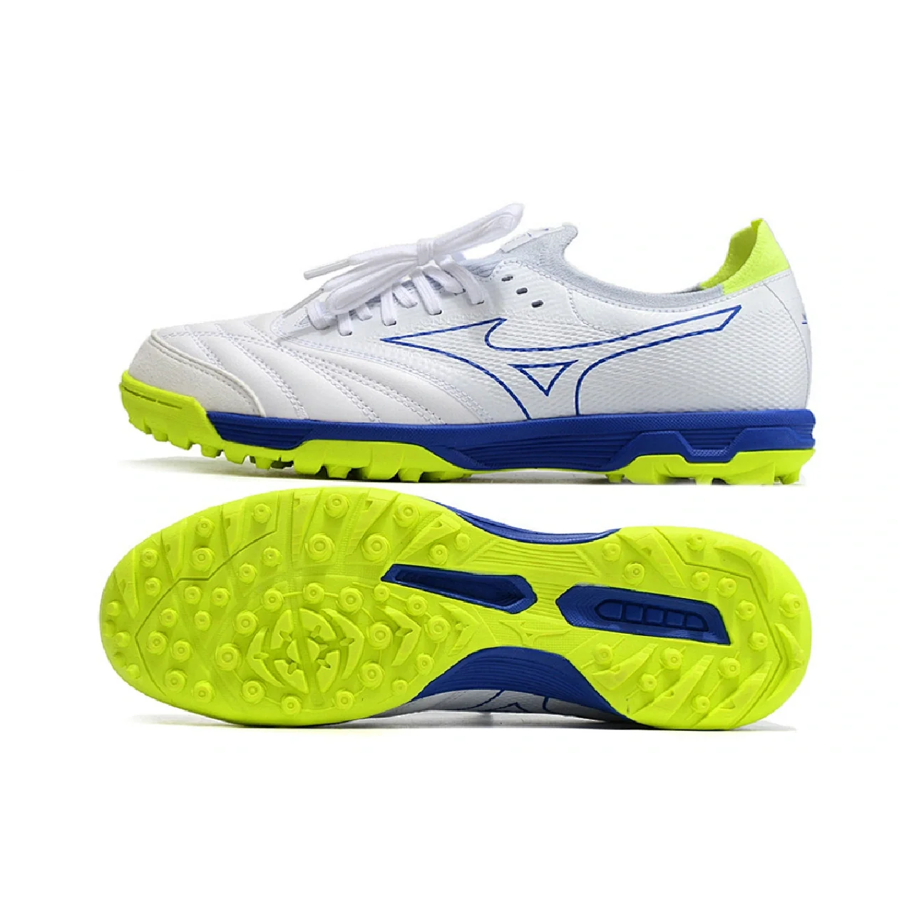 Botas de fútbol Mizuno Neo Sala Turf TF blanco, amarillo y azul