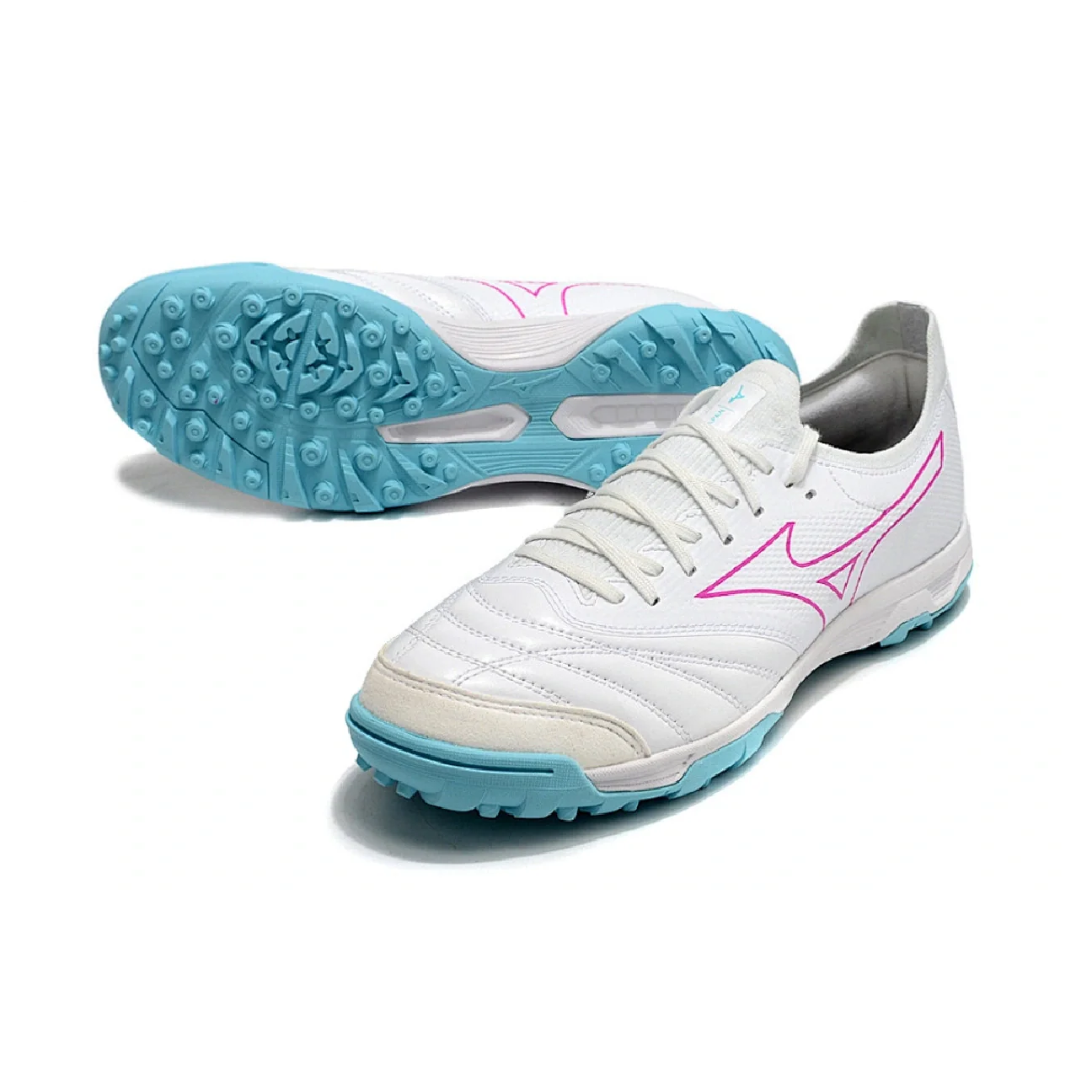 Botas de fútbol Mizuno Neo Sala Turf TF blancas y azules claros