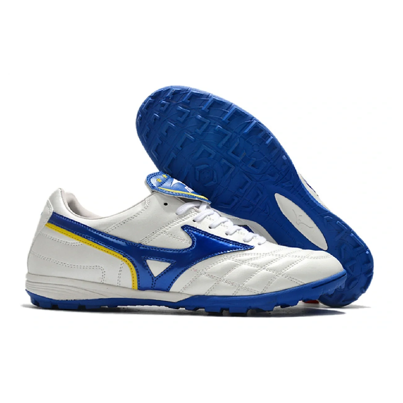 Botas de fútbol Mizuno Wave Cup Turf TF blancas y azules