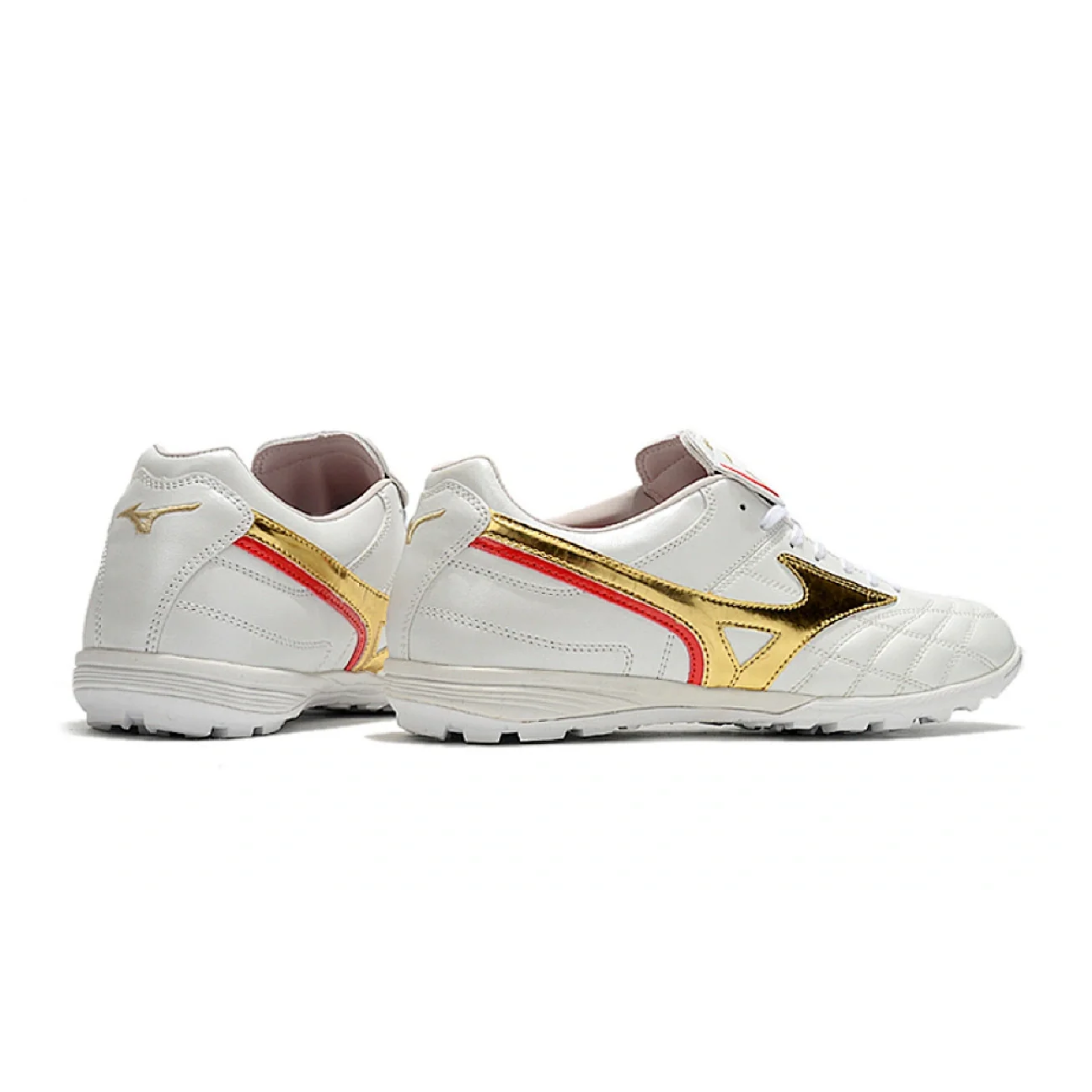 Botas de fútbol Mizuno Wave Cup Turf TF blancas y doradas