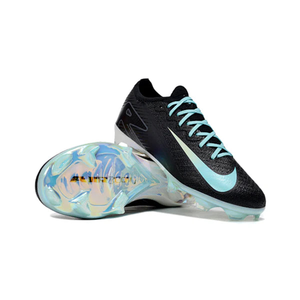 Botas de fútbol Nike Air Zoom Mercurial Vapor 16 Elite para niños, color negro, blanco y azul claro, para terreno firme FG