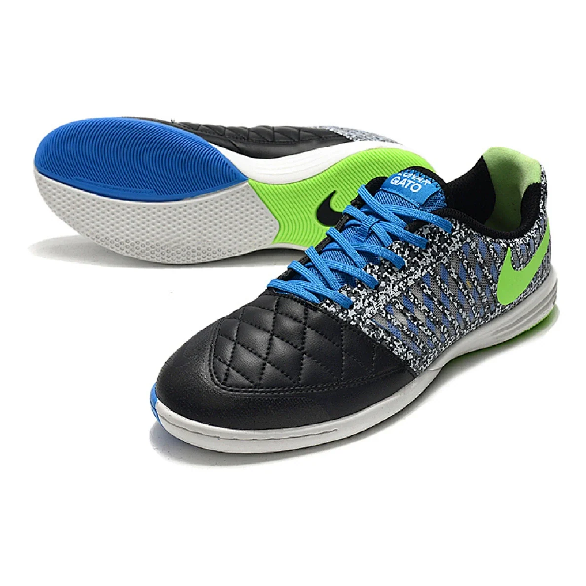 Nike Lunar Gato II Black White and Blue Indoor IC Football Boot