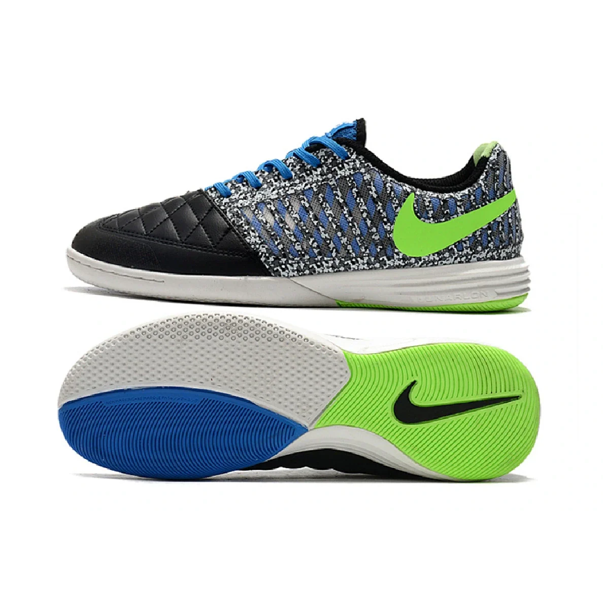 Nike Lunar Gato II Black White and Blue Indoor IC Football Boot