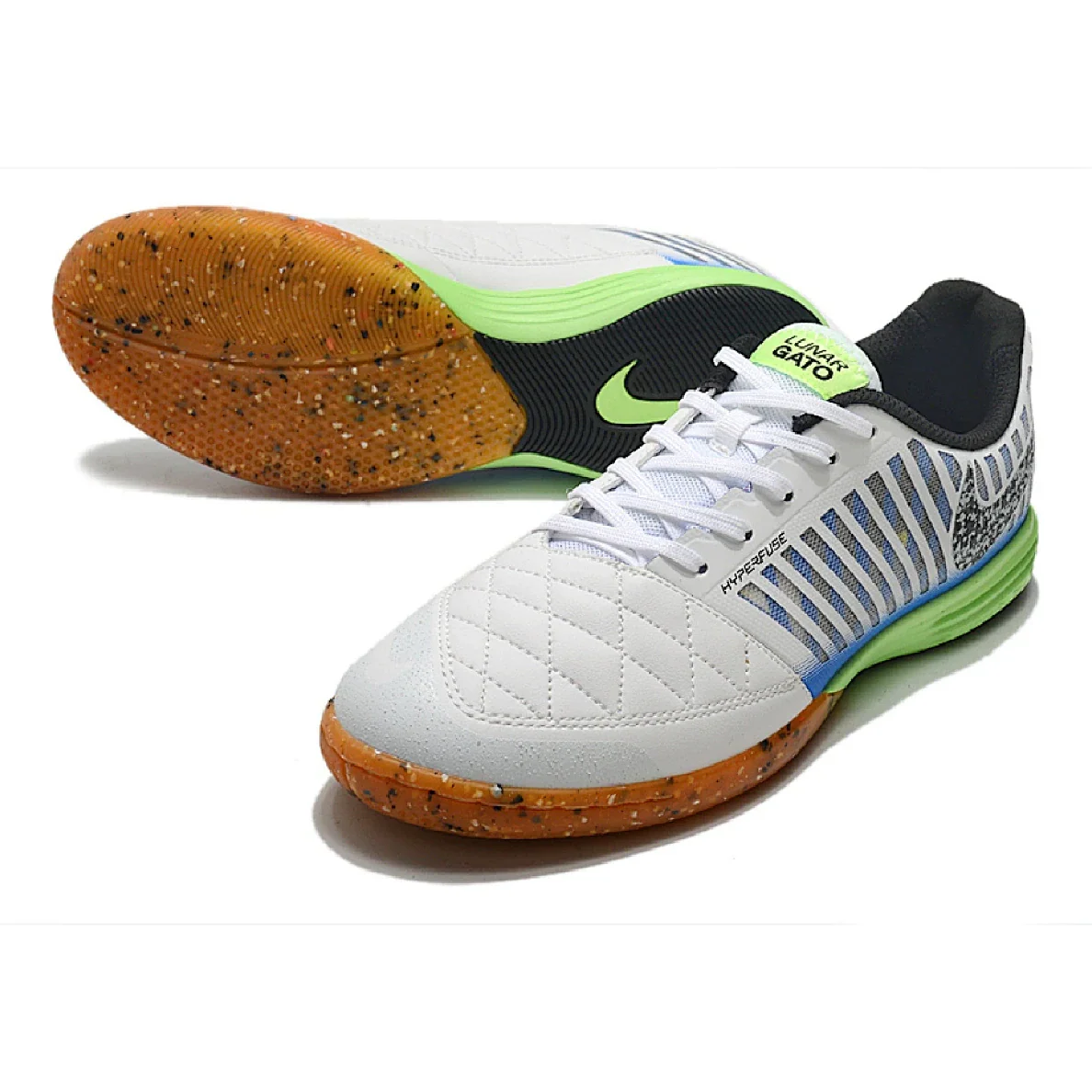 Nike Lunar Gato II IC White Blue and Green Futsal IC Football Boot