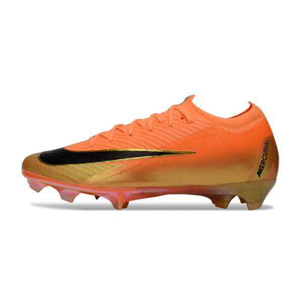 Botas de fútbol Nike Air Zoom Mercurial Vapor 16 Elite naranja y dorado para terreno firme FG