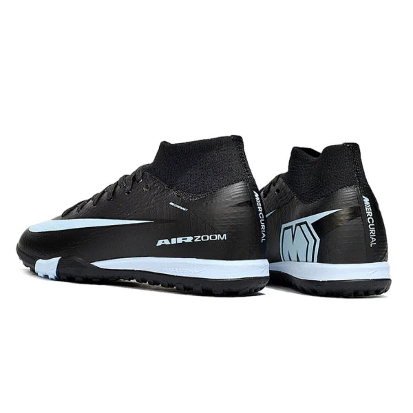 Nike Zoom Mercurial Superfly 10 Elite Black and Light Blue Turf TF Kids Football Boot