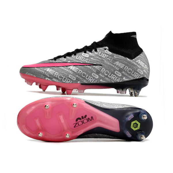 Nike Zoom Mercurial Superfly 9 Elite Gray and Pink Aluminium Studs SG Football Boot