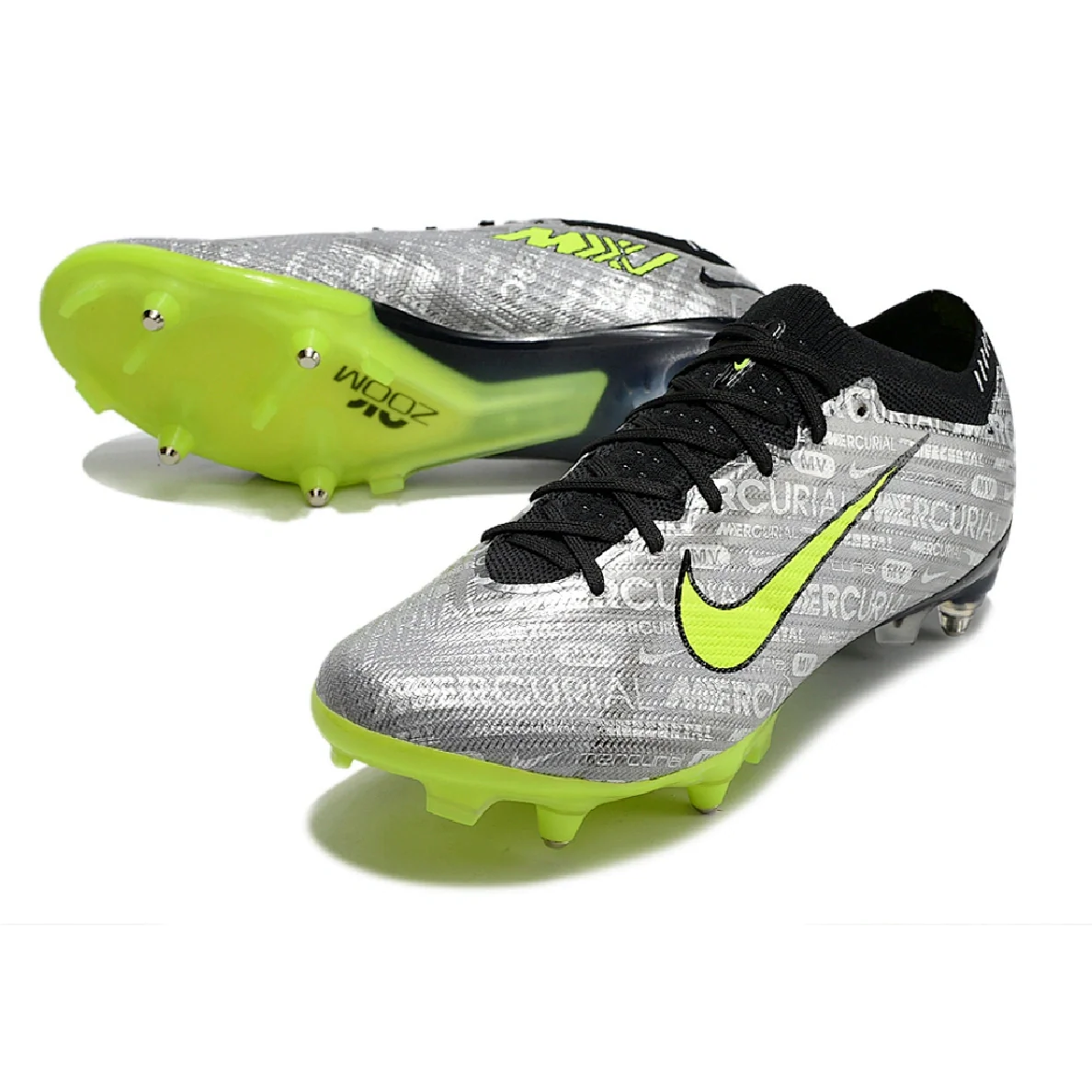 Nike Zoom Mercurial Vapor 15 Elite Aluminium Studs SG Gray and Green Football Boot