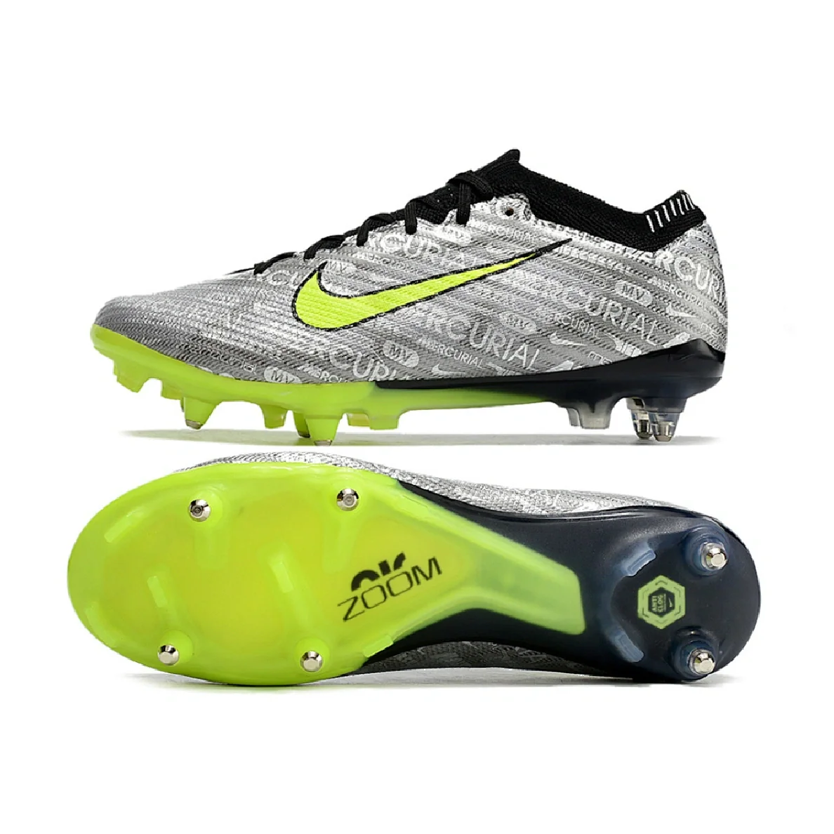 Nike Zoom Mercurial Vapor 15 Elite Aluminium Studs SG Gray and Green Football Boot