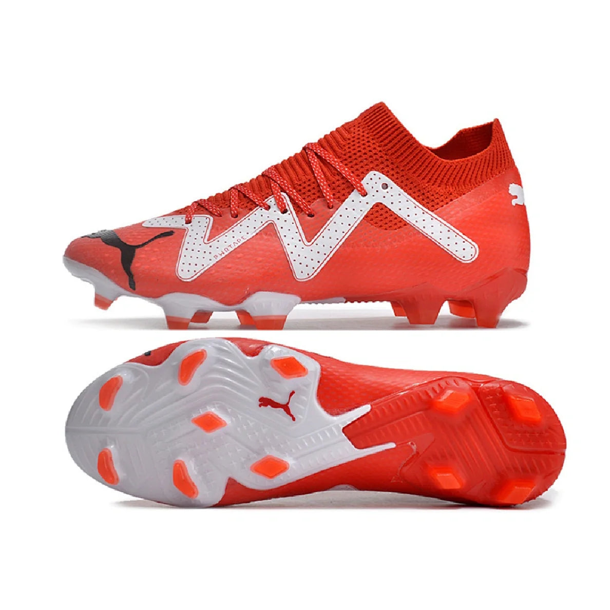 Botas de fútbol Puma Future Ultimate FG para terreno firme, color rojo y blanco
