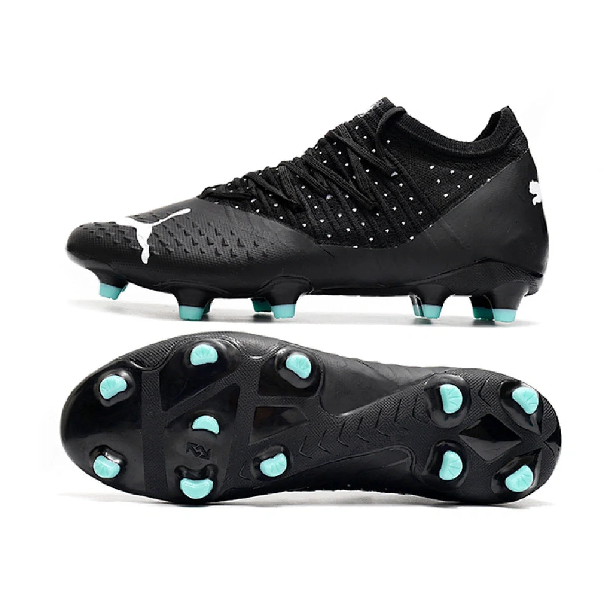 Botas de fútbol Puma Future Z 1.3 FG para terreno firme, color negro y azul claro