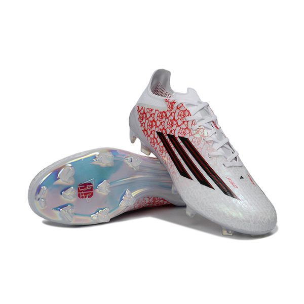 Botas de fútbol para niños Adidas F50 Elite Lamine Yamal Pack Firm Ground FG, color blanco