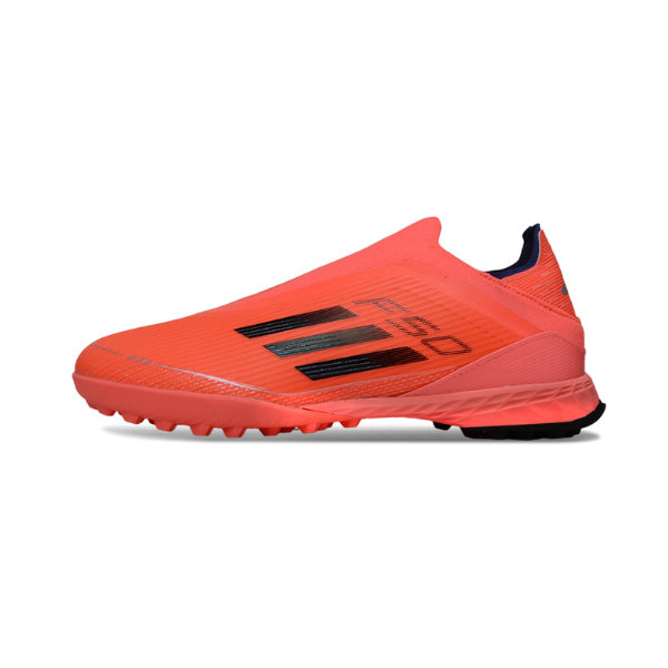 Botas de fútbol Adidas F50 Elite sin cordones para niños, color rojo, para césped artificial (TF)