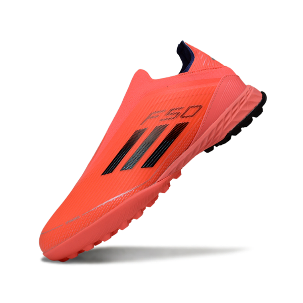 Botas de fútbol Adidas F50 Elite sin cordones para niños, color rojo, para césped artificial (TF)