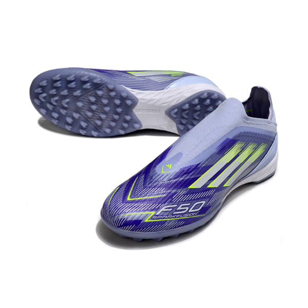 Botas de fútbol Adidas F50 Elite Laceless Sparkfusion Purple Turf TF para niños