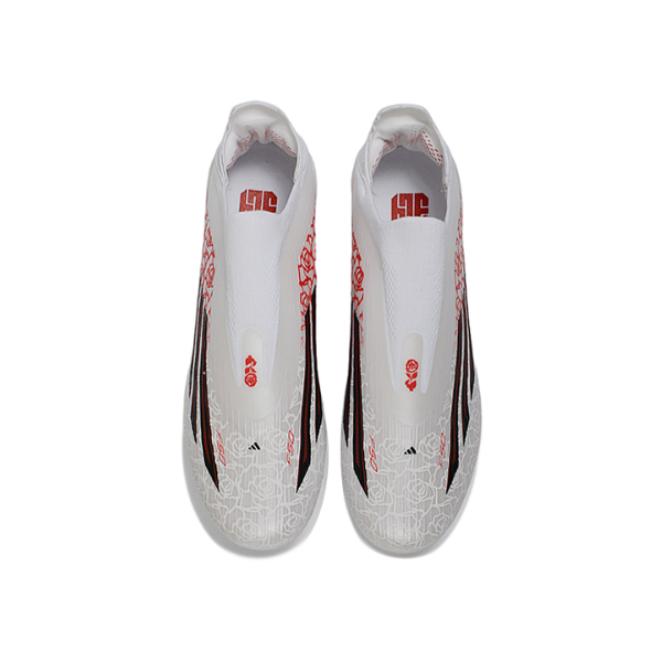 Botas de fútbol Adidas F50+ Elite sin cordones, blancas, laminadas, Yamal Pack, para terreno firme, FG, para niños