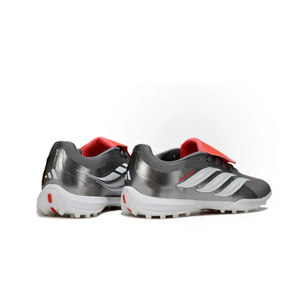 Botas de fútbol Adidas Predator 26 Elite Tongue Turf TF, color gris, blanco y naranja 