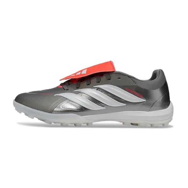 Botas de fútbol Adidas Predator 26 Elite Tongue Turf TF, color gris, blanco y naranja 